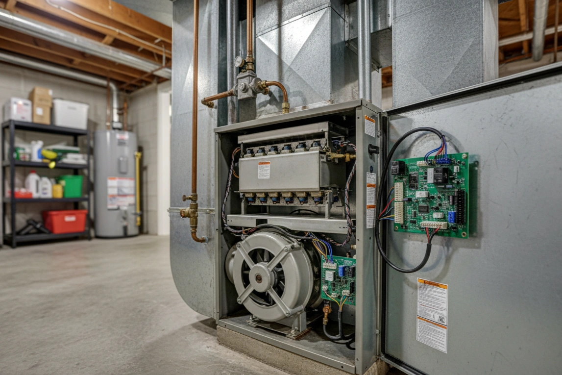 A furnace system in Tulsa after receiving professional emergency repair from Air Dynamics.